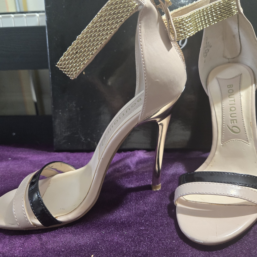 Boutique 9 Black and Cream Heels with Sleek Stiletto